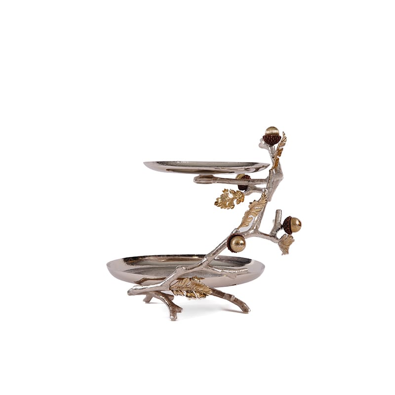 شیرینی خوری - دیس دو طبقه بلوط متوسط (لبه دار) نقره ای برند ریتون