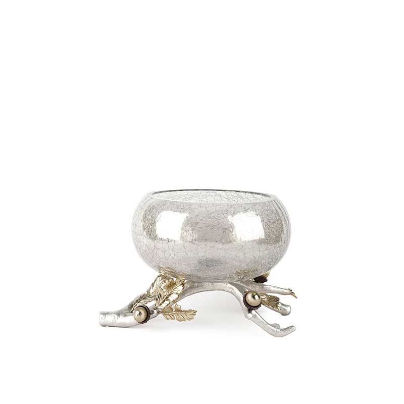 ظرف شکلات و آجیل - شاخه بلوط ظرف شیشه ای C3 نقره‌ای برند ریتون مبلمونسرا مدل 275041