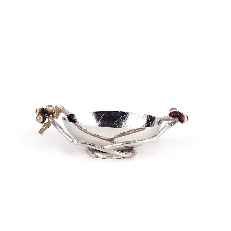 آجیل خوری -شاخه بلوط ظرف بیضی فلزی (کوچک) نقره ای برند ریتون