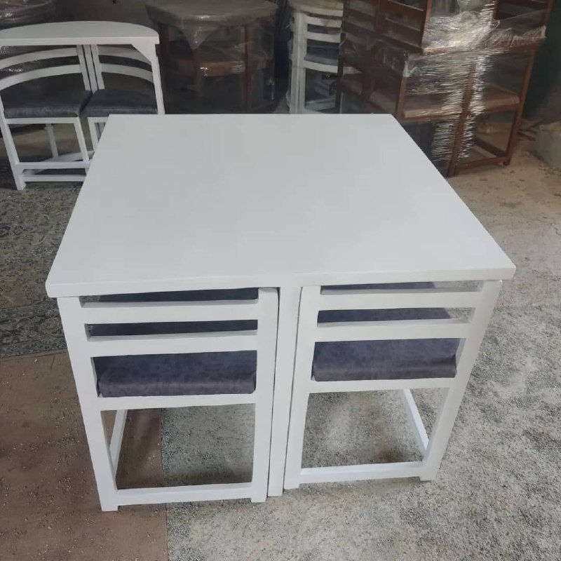 میزوصندلی4 نفره ناهار خوری چوبی مربع کم جا