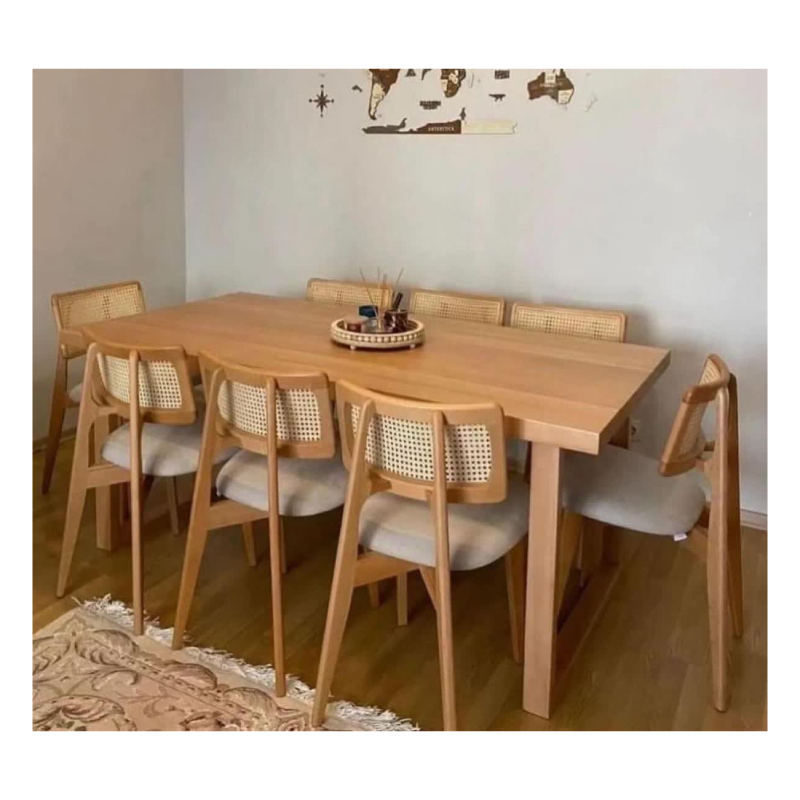 میز ناهار خوری چوبی 8نفره حصیری کد345