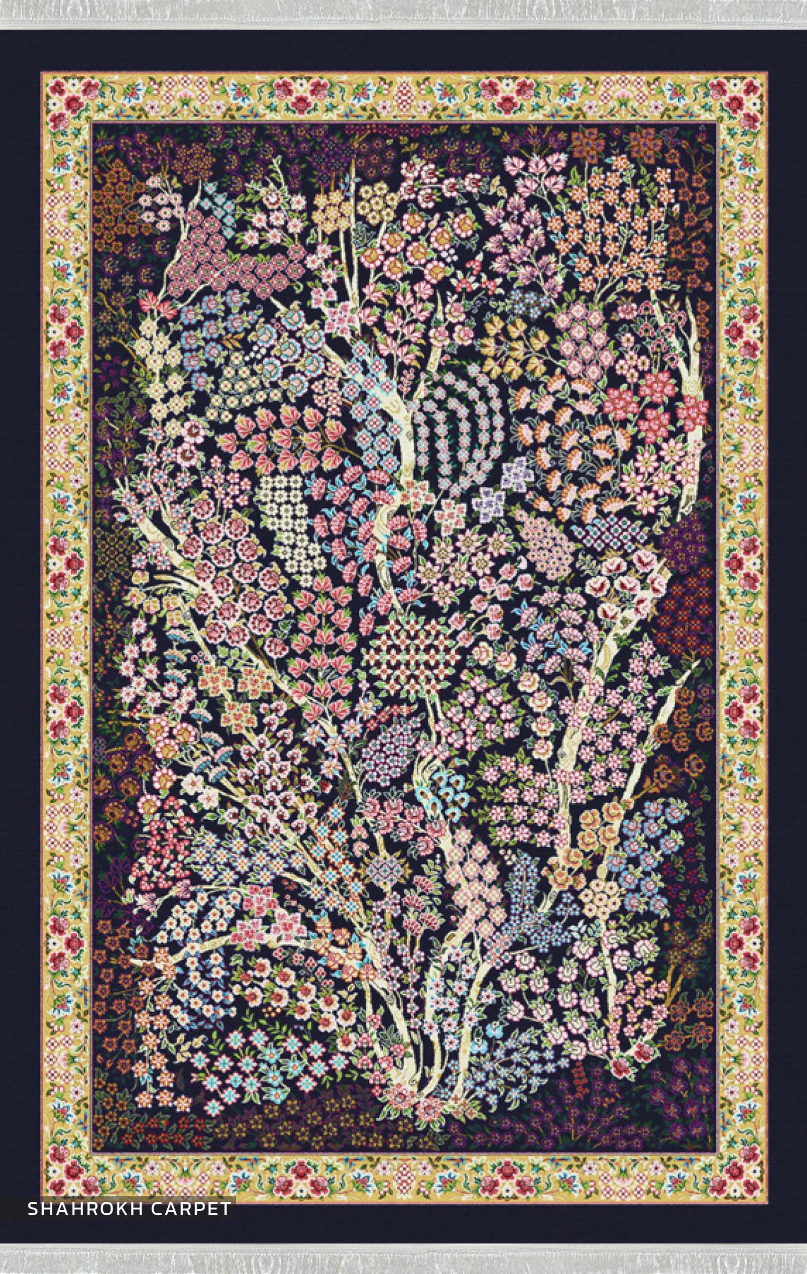 فرش ابریشمی باغ بهشت شاهرخ | 1700شانه
