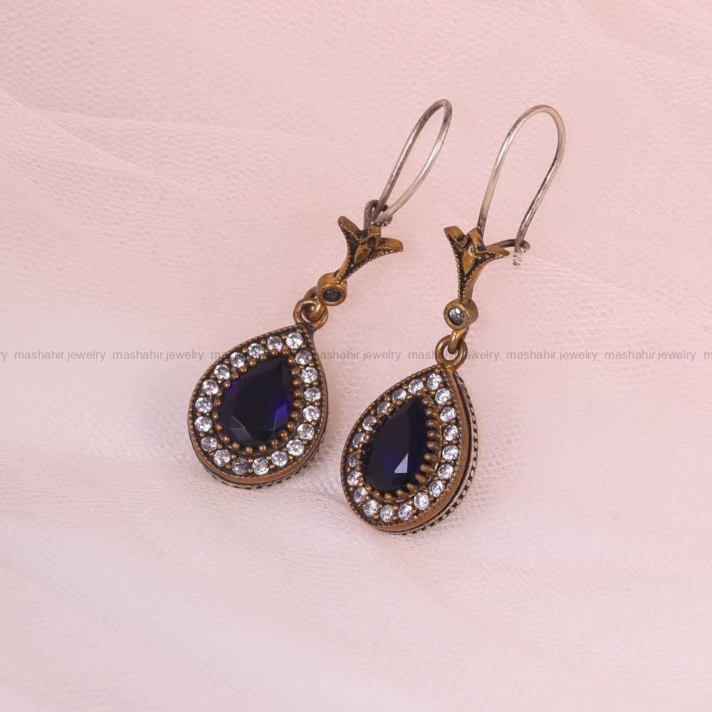 گوشواره طرح یاقوت کبود زنانه کد 5863