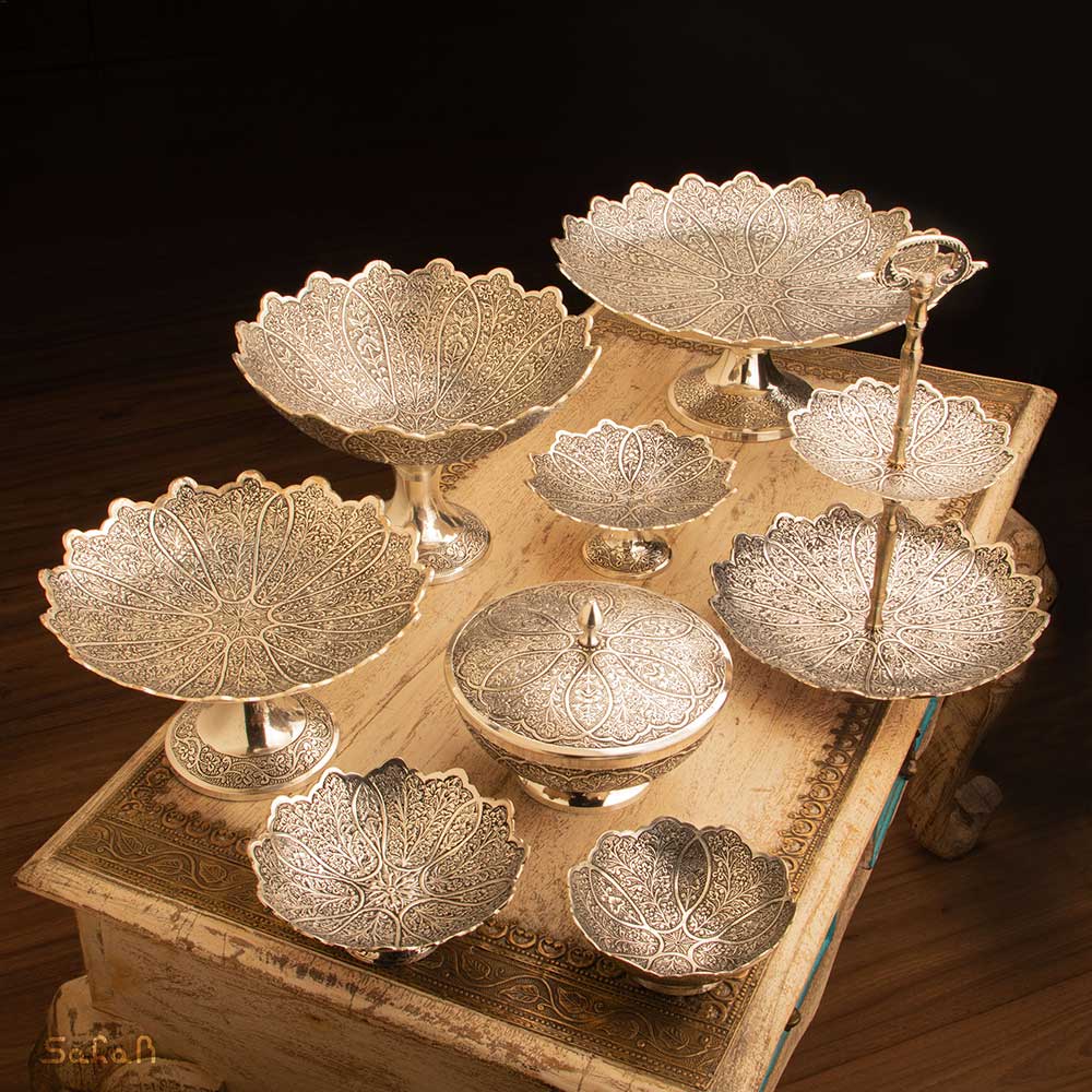 ست کامل 8 پارچه برنجی طرح سولا رنگ نقره ای کد 478