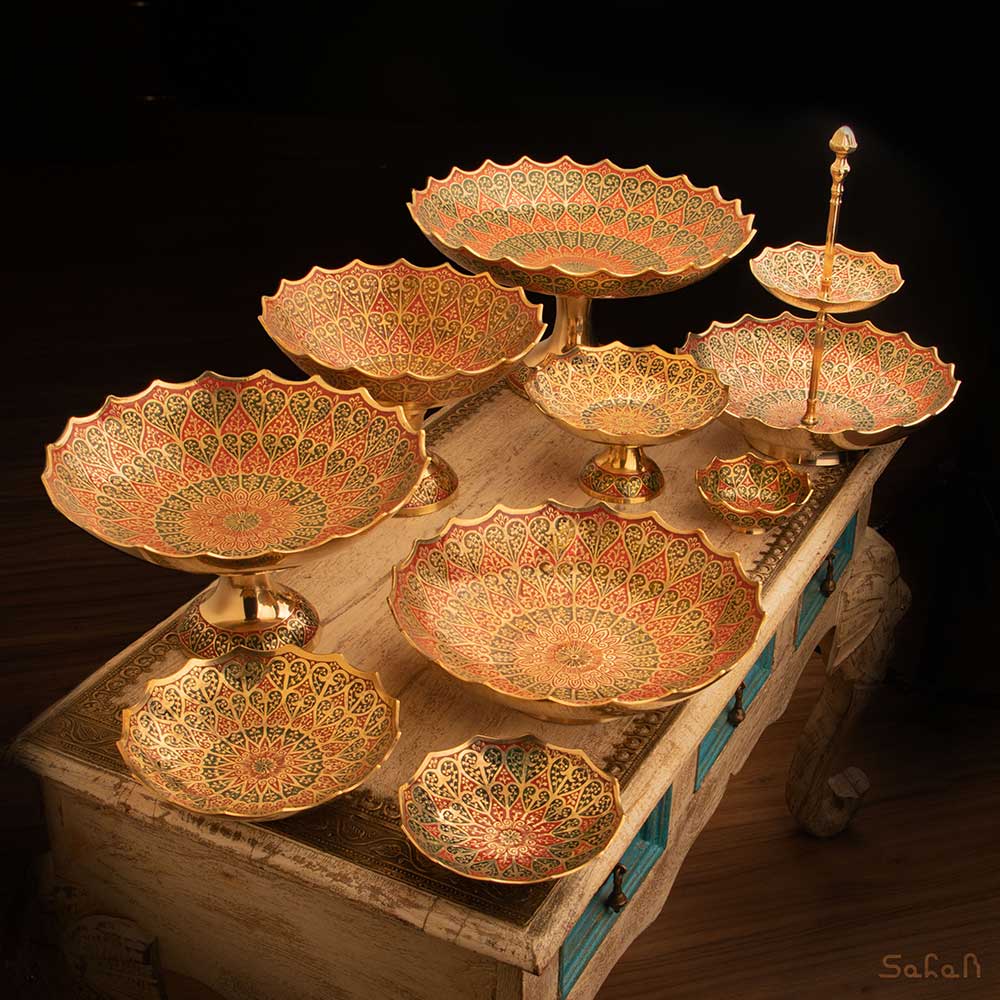 ست کامل 9 پارچه برنجی طرح قلب رنگ سبز کد 484