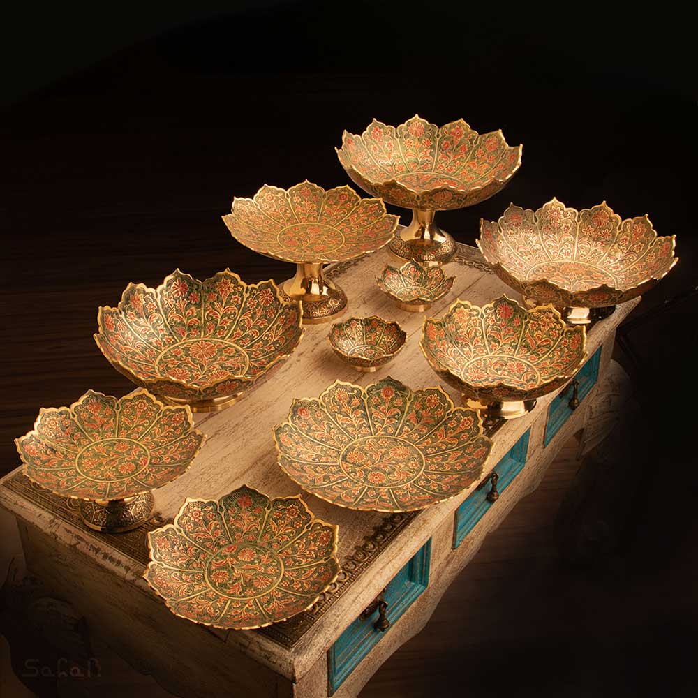 ست کامل 10 پارچه برنجی طرح شجر رنگ سبز کد 492