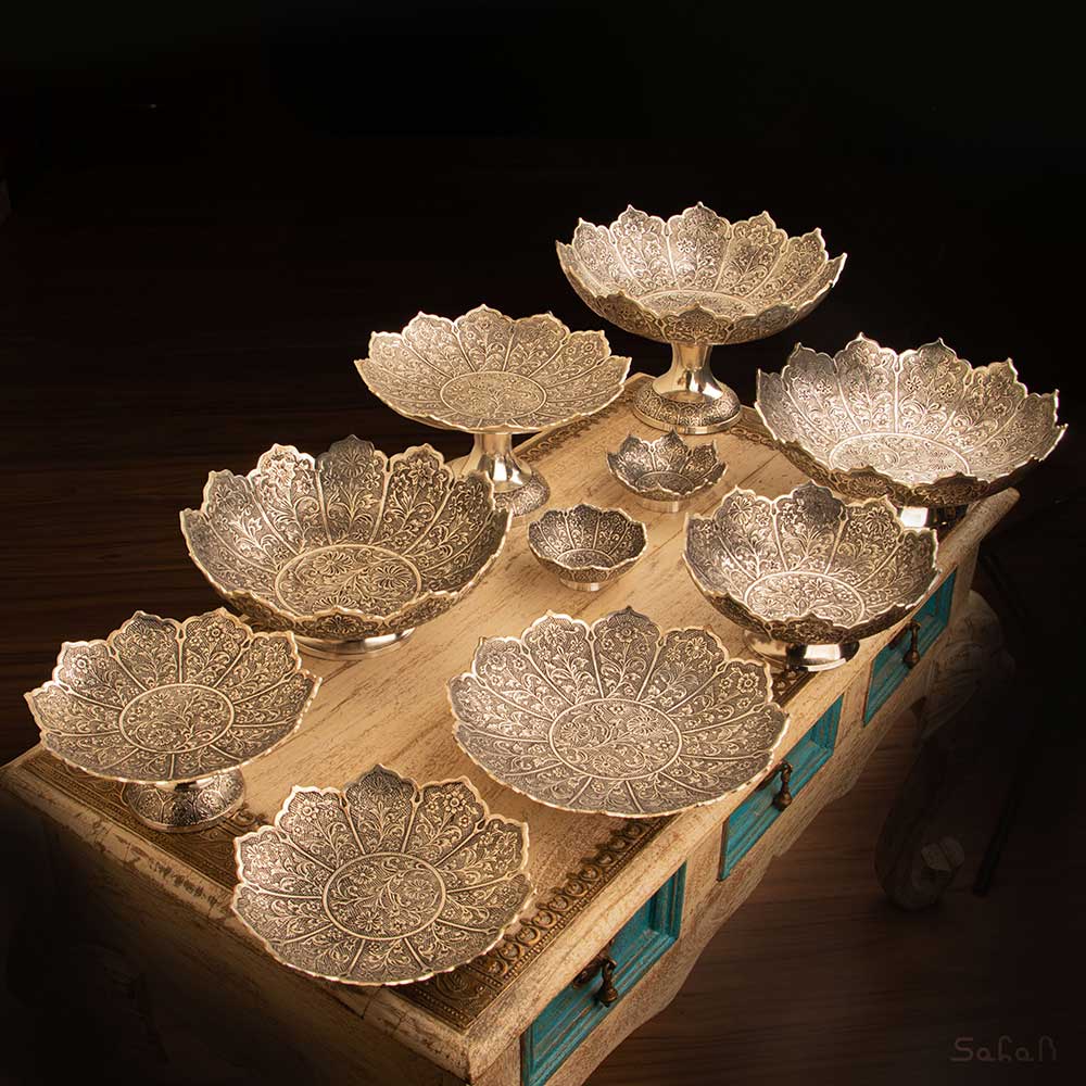 ست کامل 10 پارچه برنجی طرح شجر رنگ نقره ای کد 493