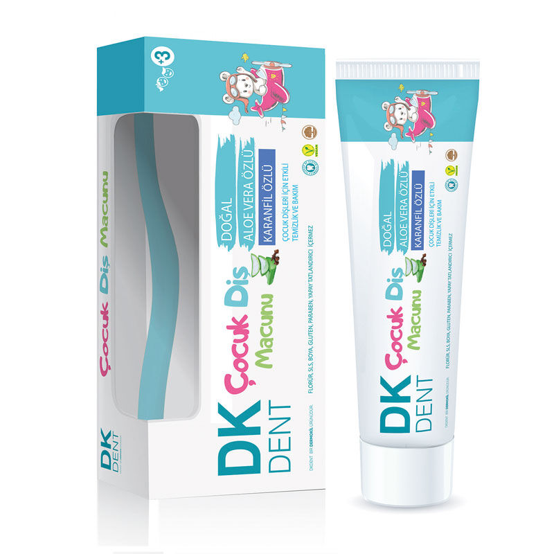 خمیر دندان کودک درموکیل DK DENT Dermokil 50 میلی لیتر + به همراه مسواک برس نرم(طعم آلو ورا.)