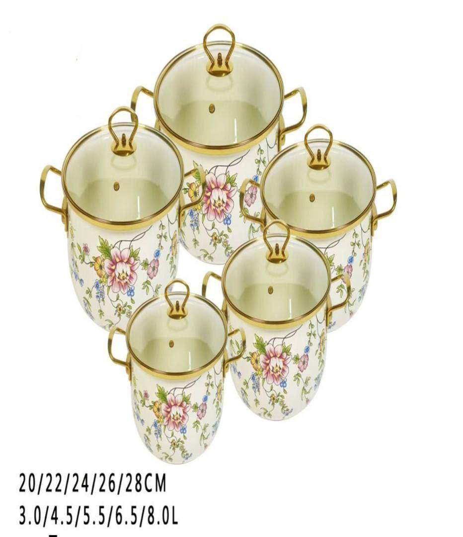 خانه و آشپزخانه پریلند - ست قابلمه 10پارچه لعابی درب پیرکس w6096 (پست پیشتاز پس کرایه)