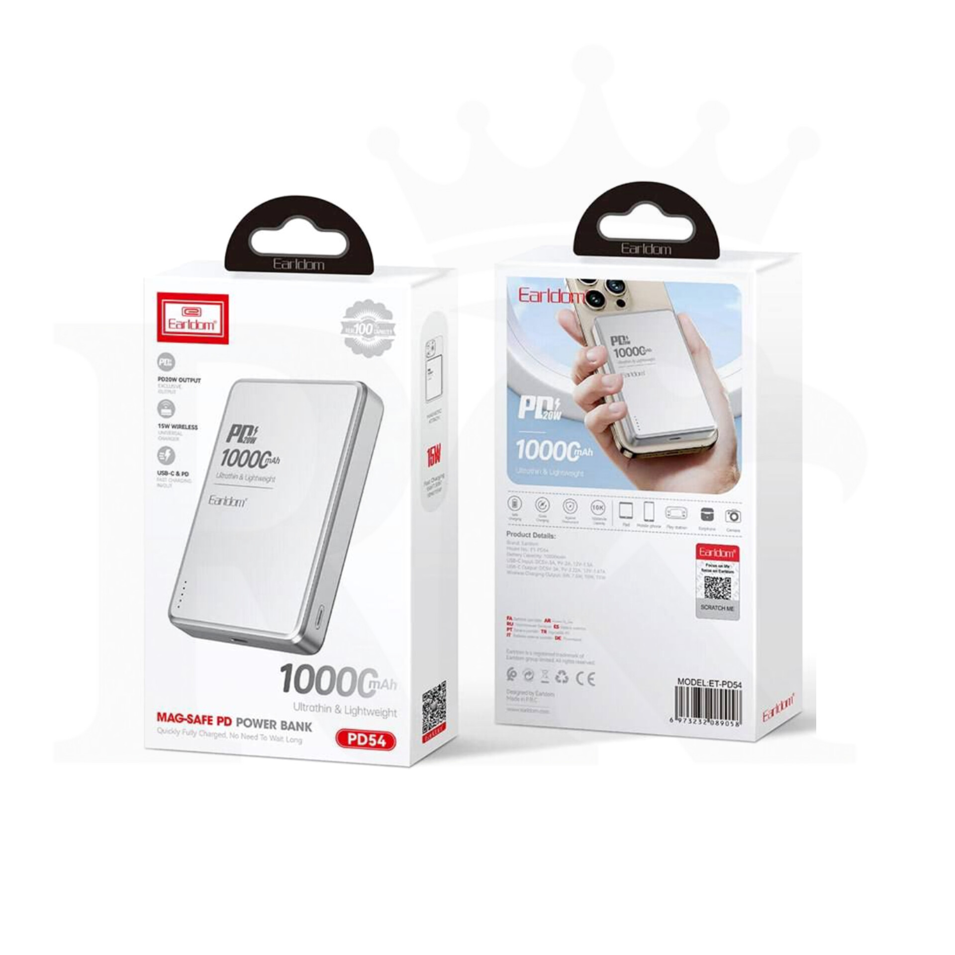 پاور بانک بی سیم فست شارژ ارلدام ET-PD54 PD 20W ظرفیت 10000 میلی آمپر ساعت