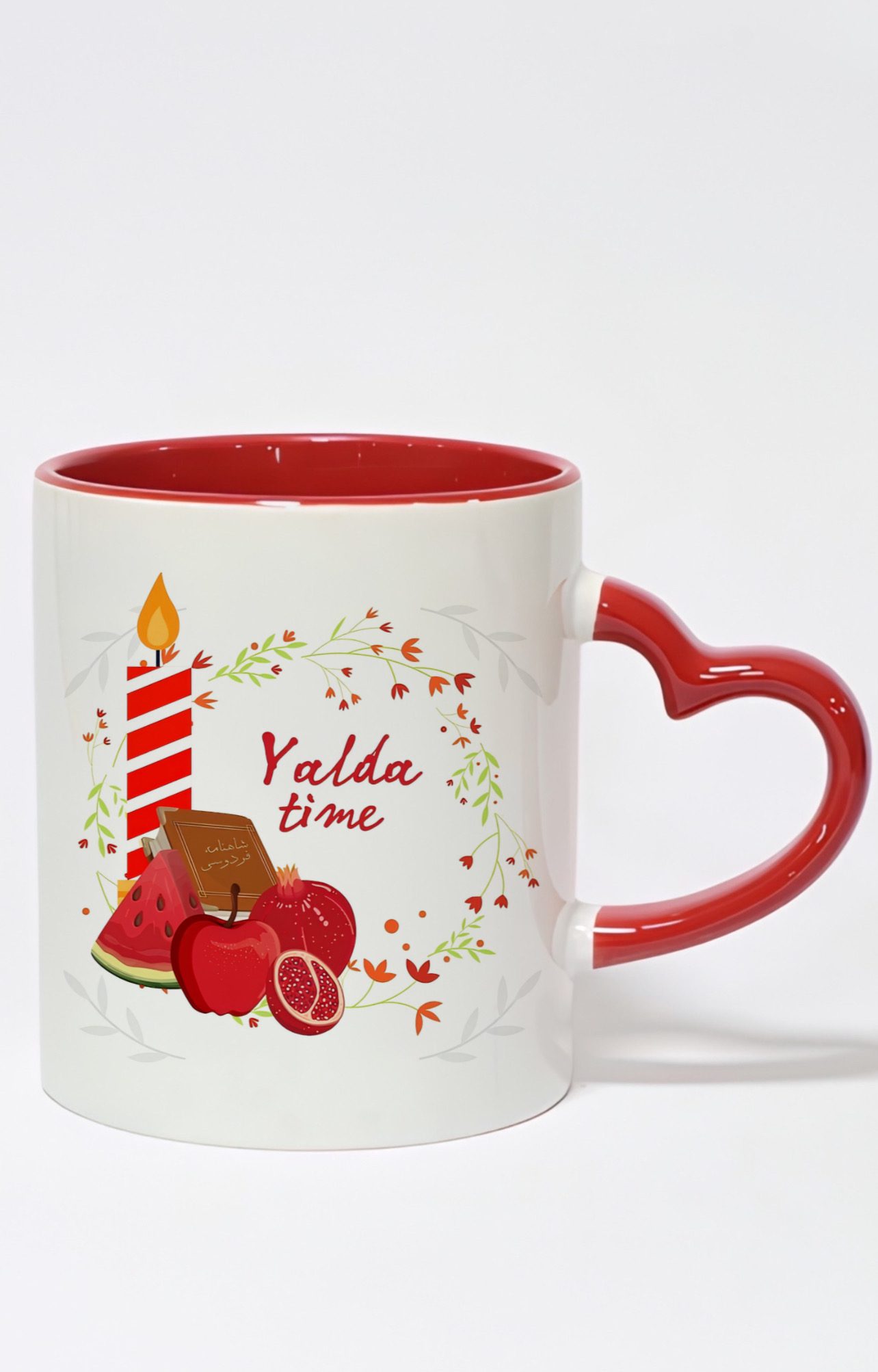 ماگ دسته قلبی رنگی طرح شب یلدا کد 10443