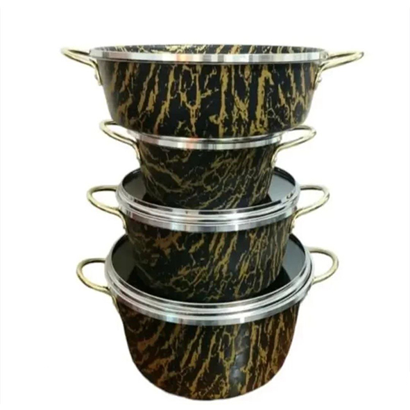 سرویس قابلمه 7 پارچه تفلون اسبیکو طرح سنگی ماربل دسته طلایی