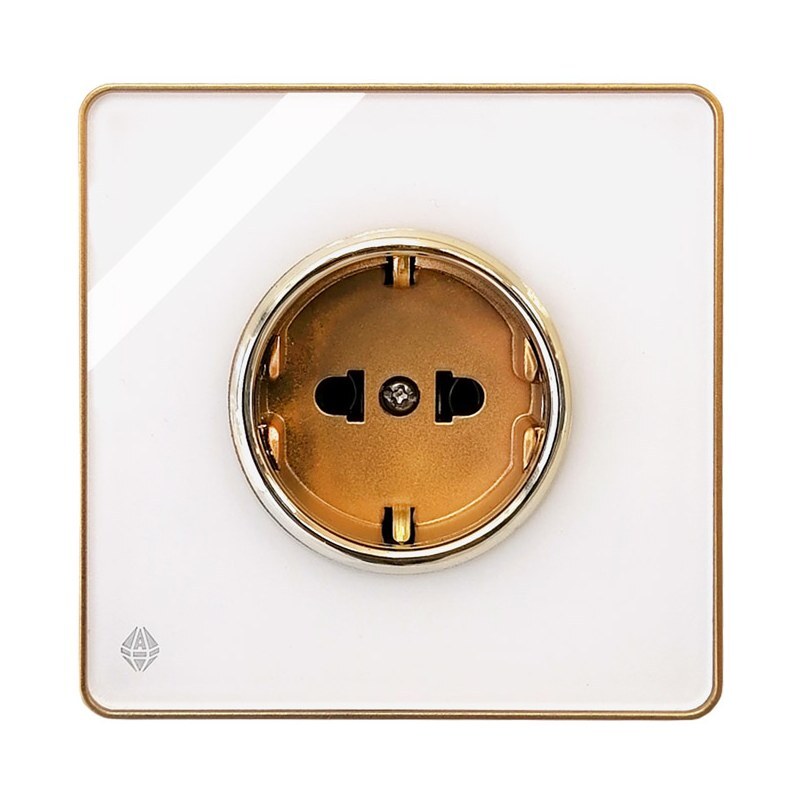کلید پریز  آسیا الکتریک پریز برق ارتدار مدل یاقوت سفیدطلایی