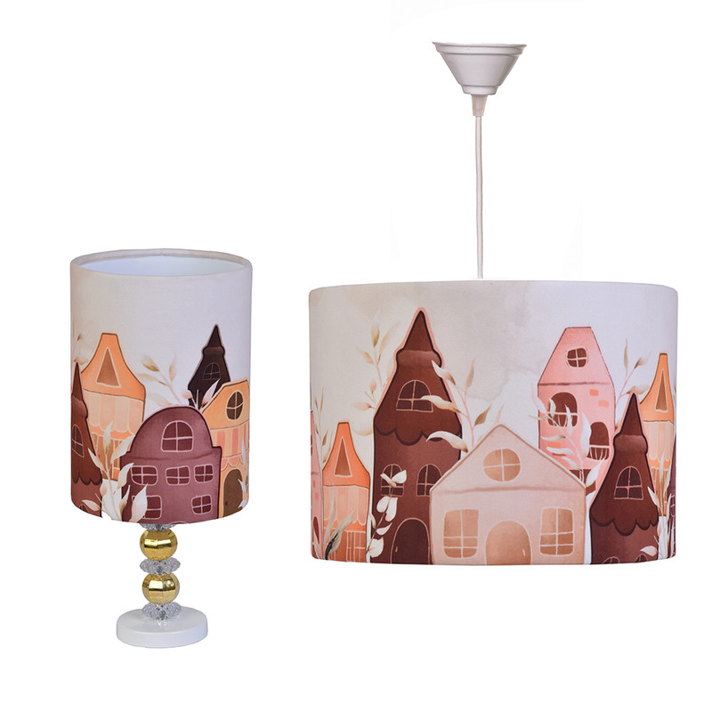 لوستر 1 شعله مدل کلبه به همراه آباژور رومیزی