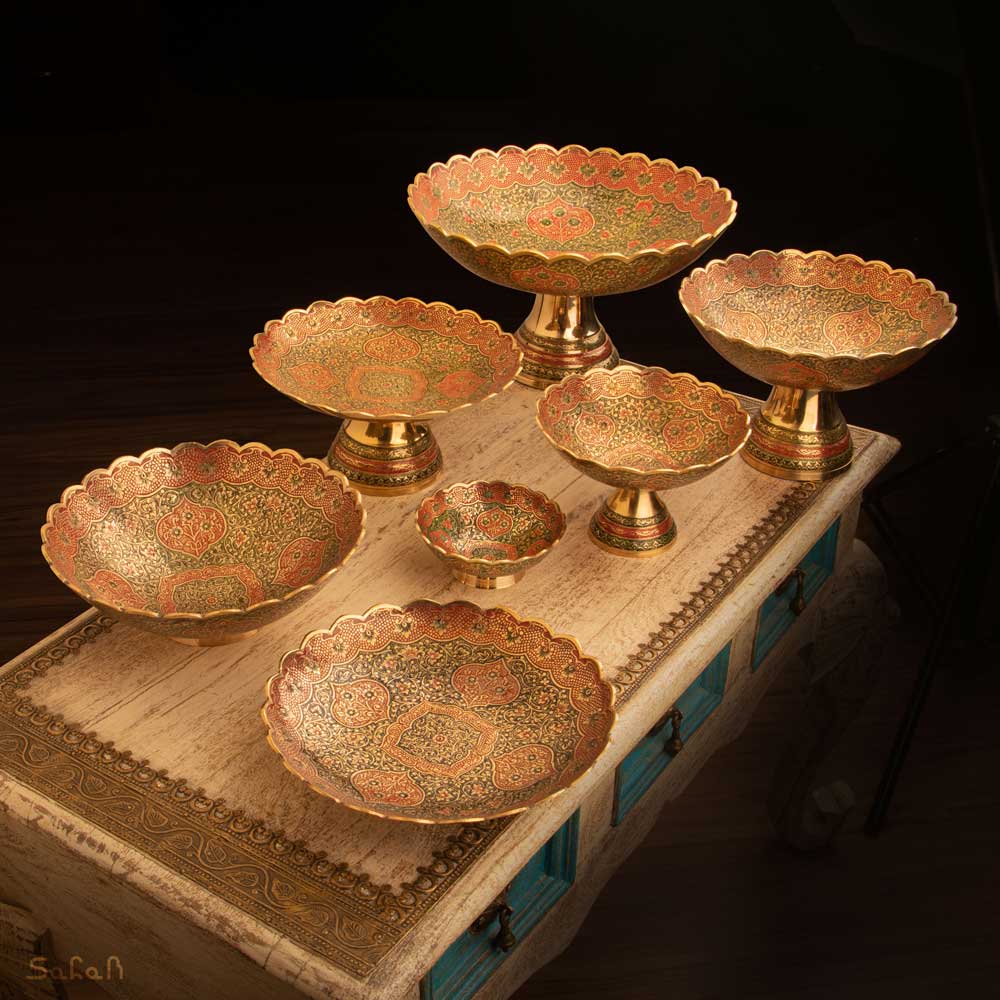 ست کامل 7 پارچه برنجی طرح دیکشا رنگ سبز کد 500