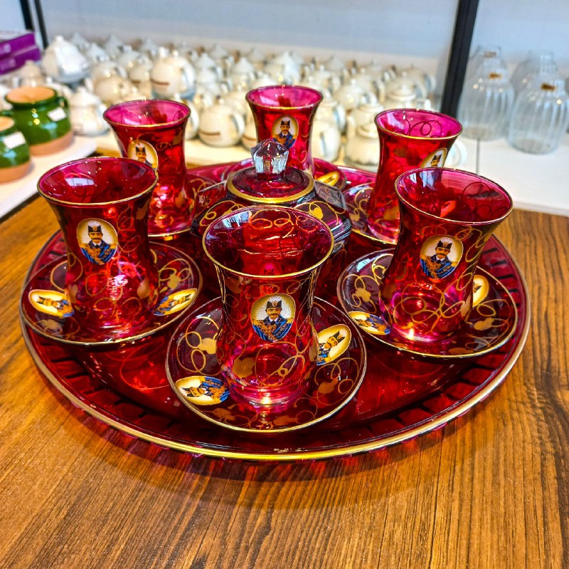 خانه و آشپزخانه پریلند - سرویس چای‌ خوری شاه عباسی قرمز (پست پیشتاز پس کرایه)