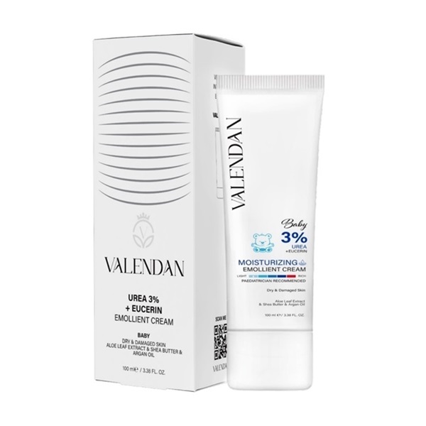 کرم مرطوب کننده پوست کودکان حاوی اوره 3% ولندان 100 میلی لیتر | valendan urea 3 % and eucerin emollient cream 100 ml