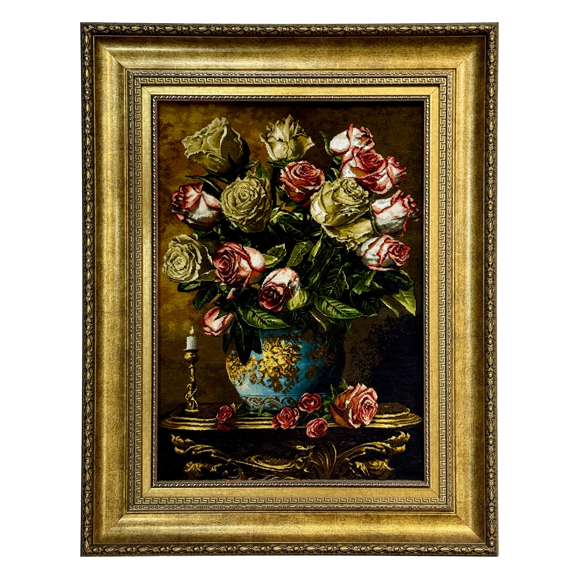 تابلو فرش گلدان گل رز کد 1100273