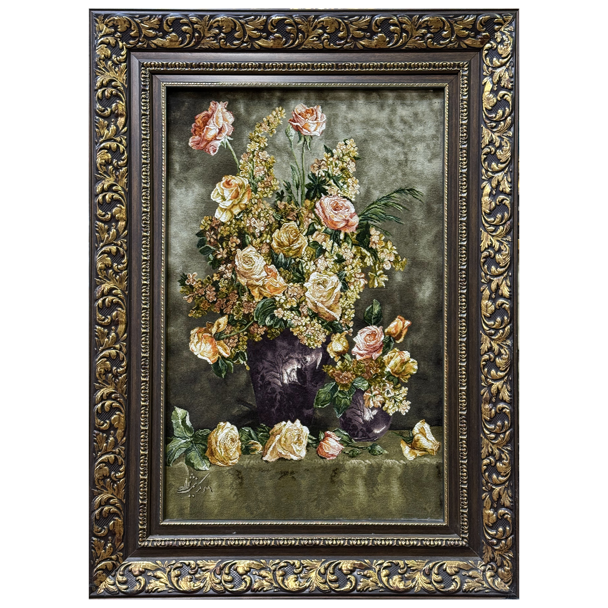 تابلو فرش گلدان گل کریم نژاد کد 1100302