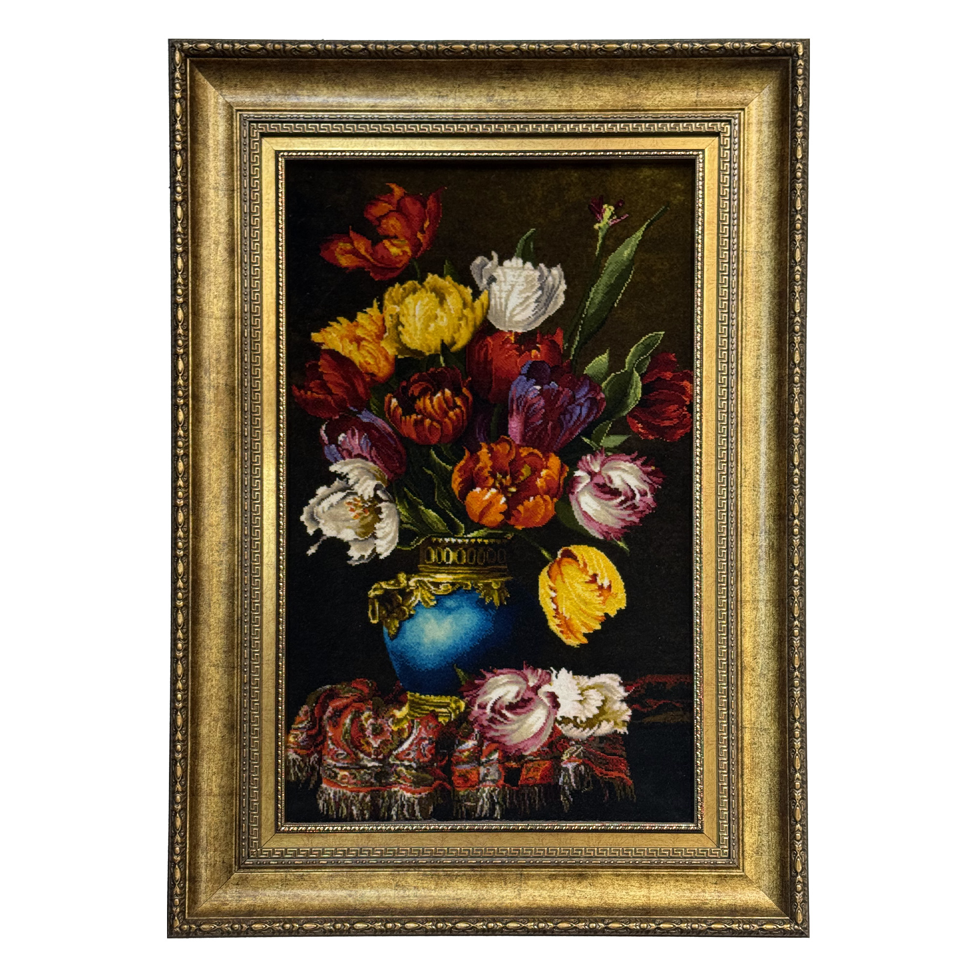 تابلو فرش گلدان گل لاله کد 1100270