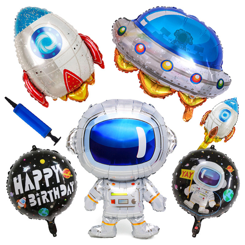 بادکنک فویلی لاکی بالونز طرح فضانورد کد 1236 مجموعه 7 عددی به همراه تلمبه دستی
