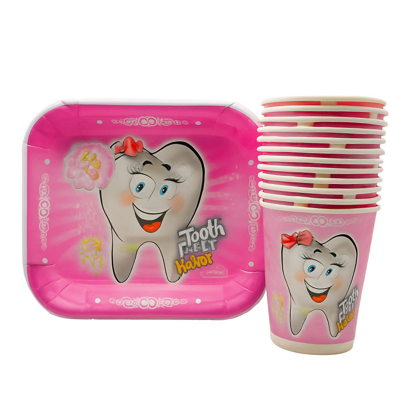 پیش دستی و لیوان یکبار مصرف مدل دندون کد KP-28 مجموعه 12 عددی