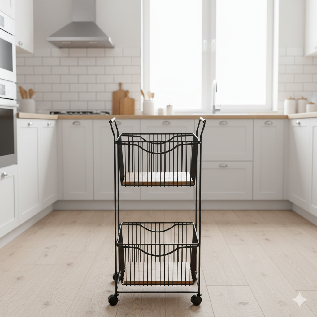 جای سیب زمینی و پیاز 2 طبقه فلز و چوبی مفتولی نیوهوم مبلمونسرا مدل 294756