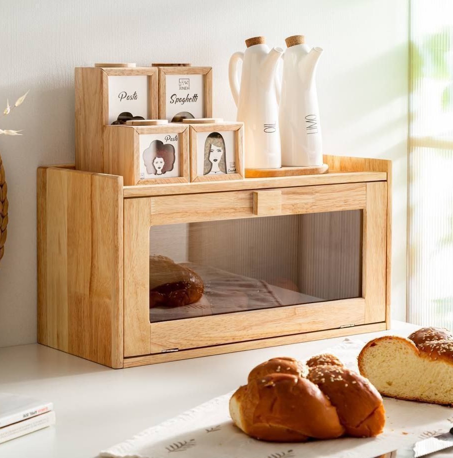 خانه و آشپزخانه پریلند - جا نان چوبی درب شیشه (پست پیشتاز پس کرایه)