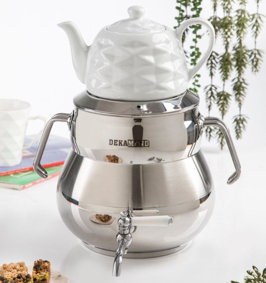 خانه و آشپزخانه پریلند - کتری قوری دکاموند کف چدن نقره ای سایه دار کد6049 (پست پیشتاز پس کرایه)