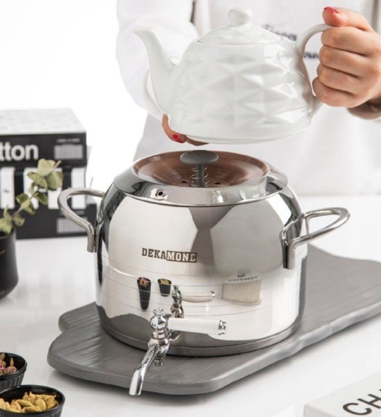 خانه و آشپزخانه پریلند - کتری قوری دکاموند کف چدن نقره ای براق (پست پیشتاز پس کرایه)