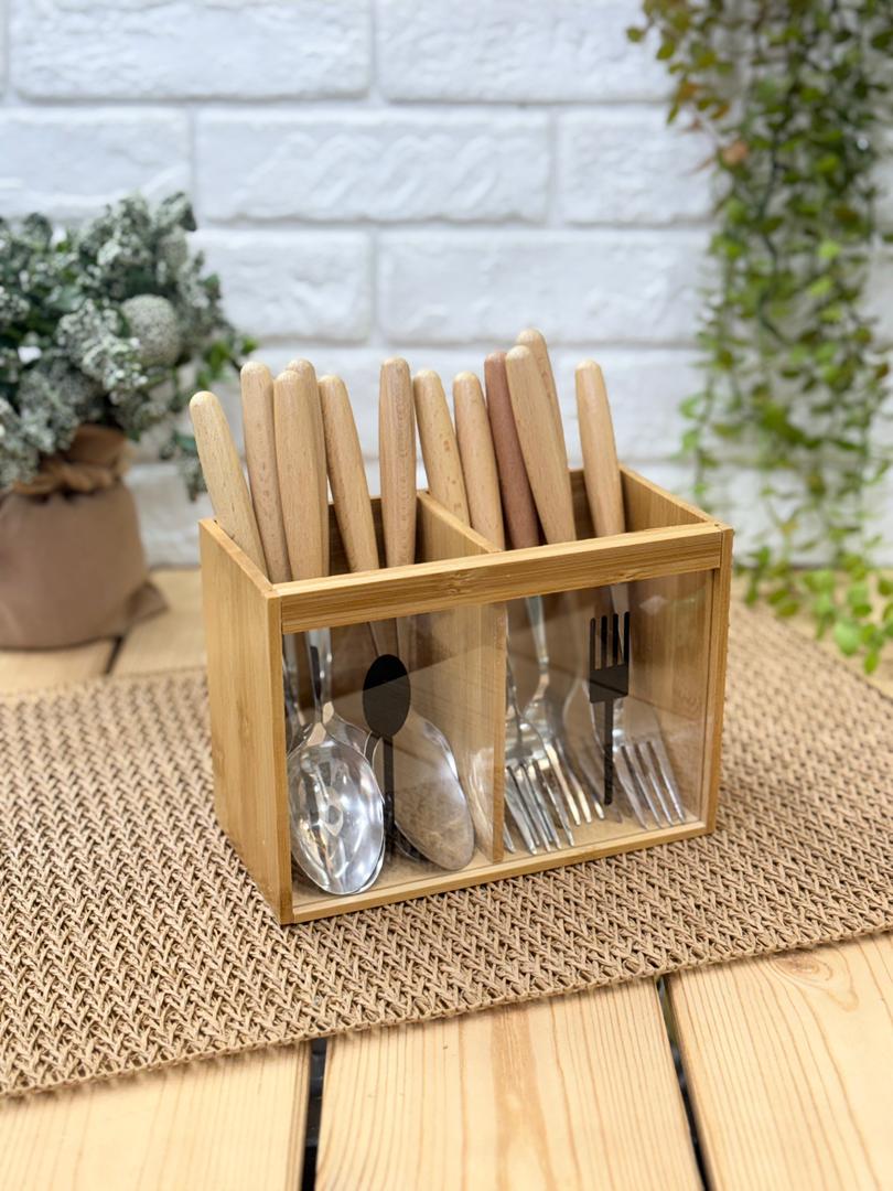 جای قاشق چنگالی 2 قلو بامبو وارداتی