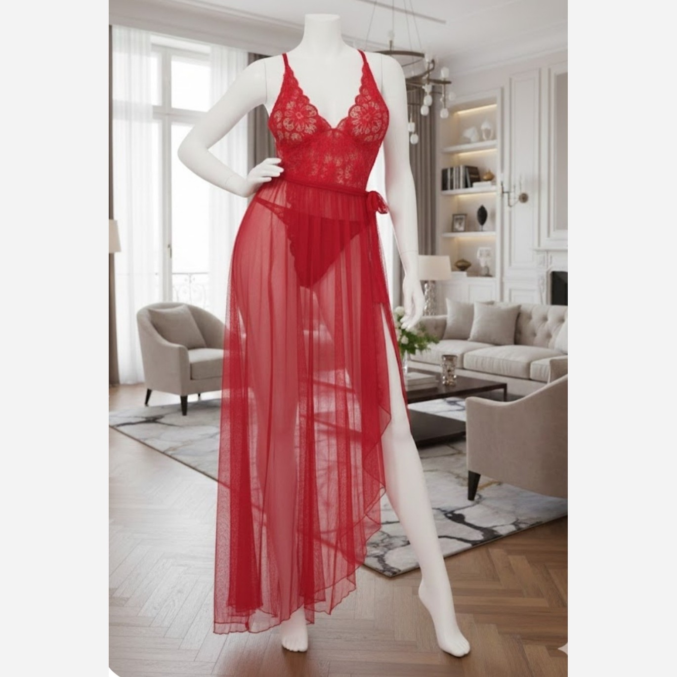 لباس خواب بلند ژورنالی برند اصل طرح اروپایی دوتیکه اصل