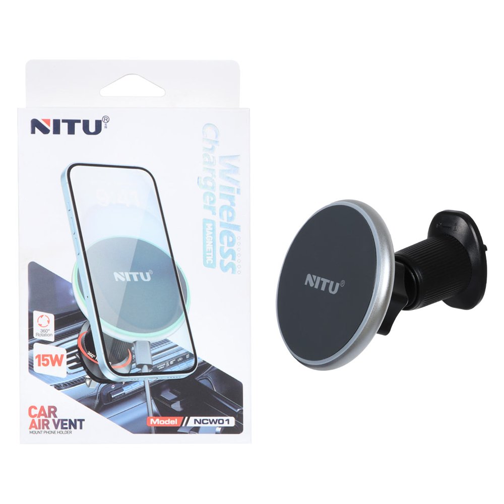 خریدشارژر وایرلس و هولدر گوشی موبایل دریچه کولری Nitu مدل NCW01 - نقره ای (گارانتی 18 ماه تعویض نیکان همراه)تاپگارد