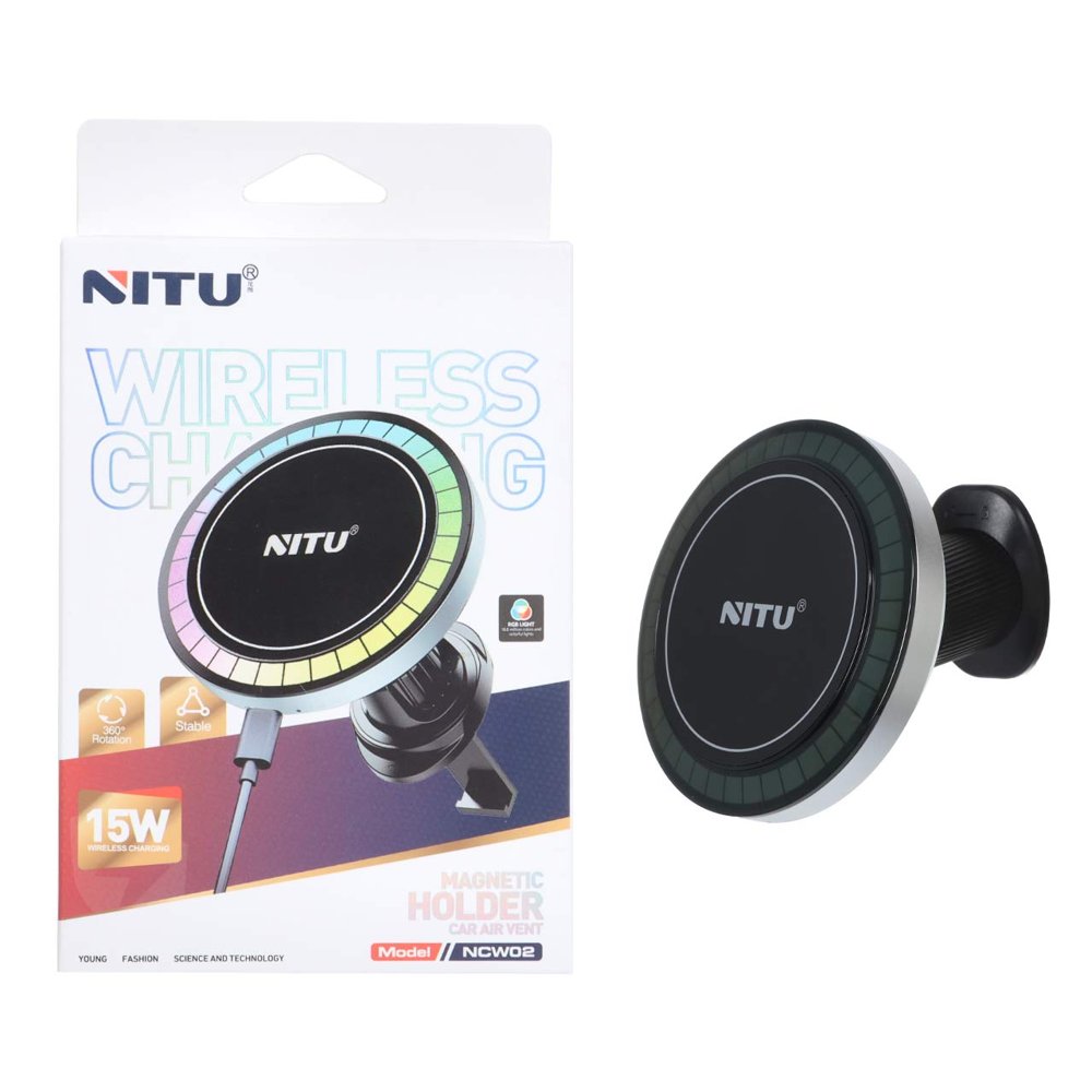 خریدشارژر وایرلس و هولدر گوشی موبایل دریچه کولری Nitu مدل NCW02 - مشکی (گارانتی 18 ماه تعویض نیکان همراه)تاپگارد
