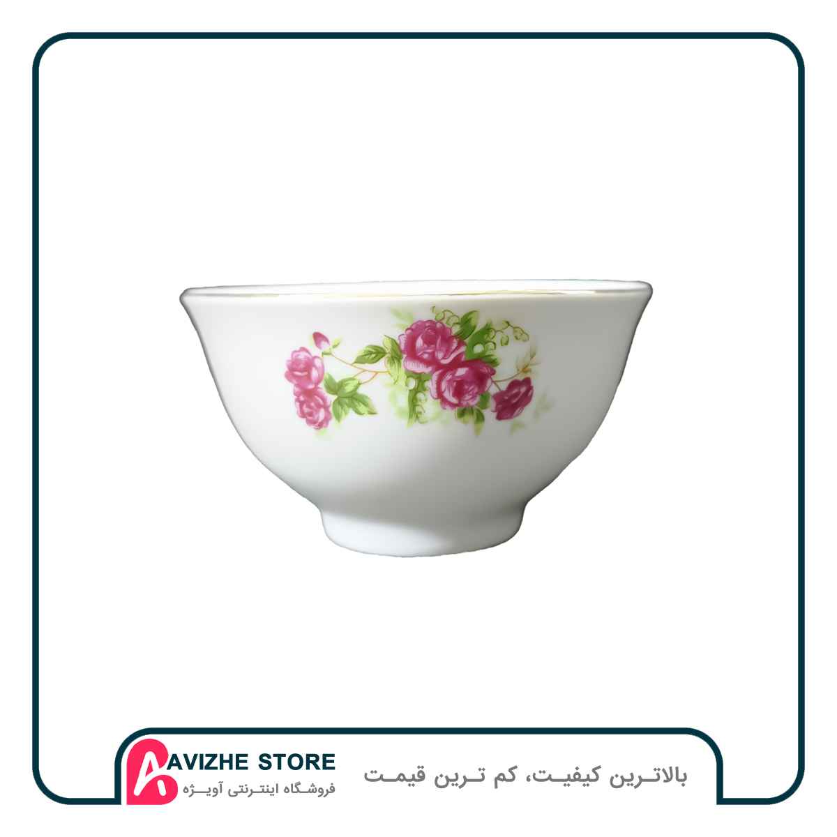 کاسه پیاله ماست خوری چینی گلسرخی لب طلایی 6عددی