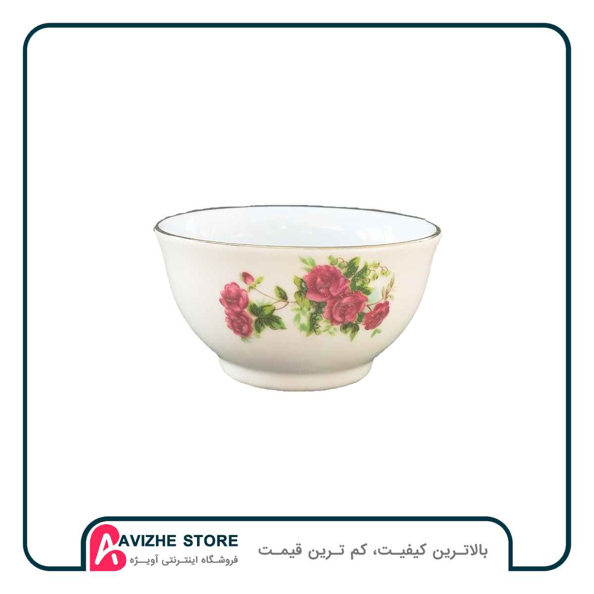 پیاله ماست خوری چینی گلسرخی لب طلا