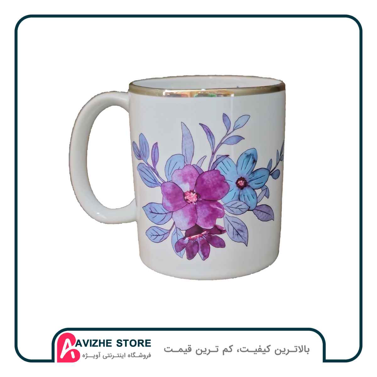 ماگ لیوان چینی لب طلایی نیلوفر استوانه