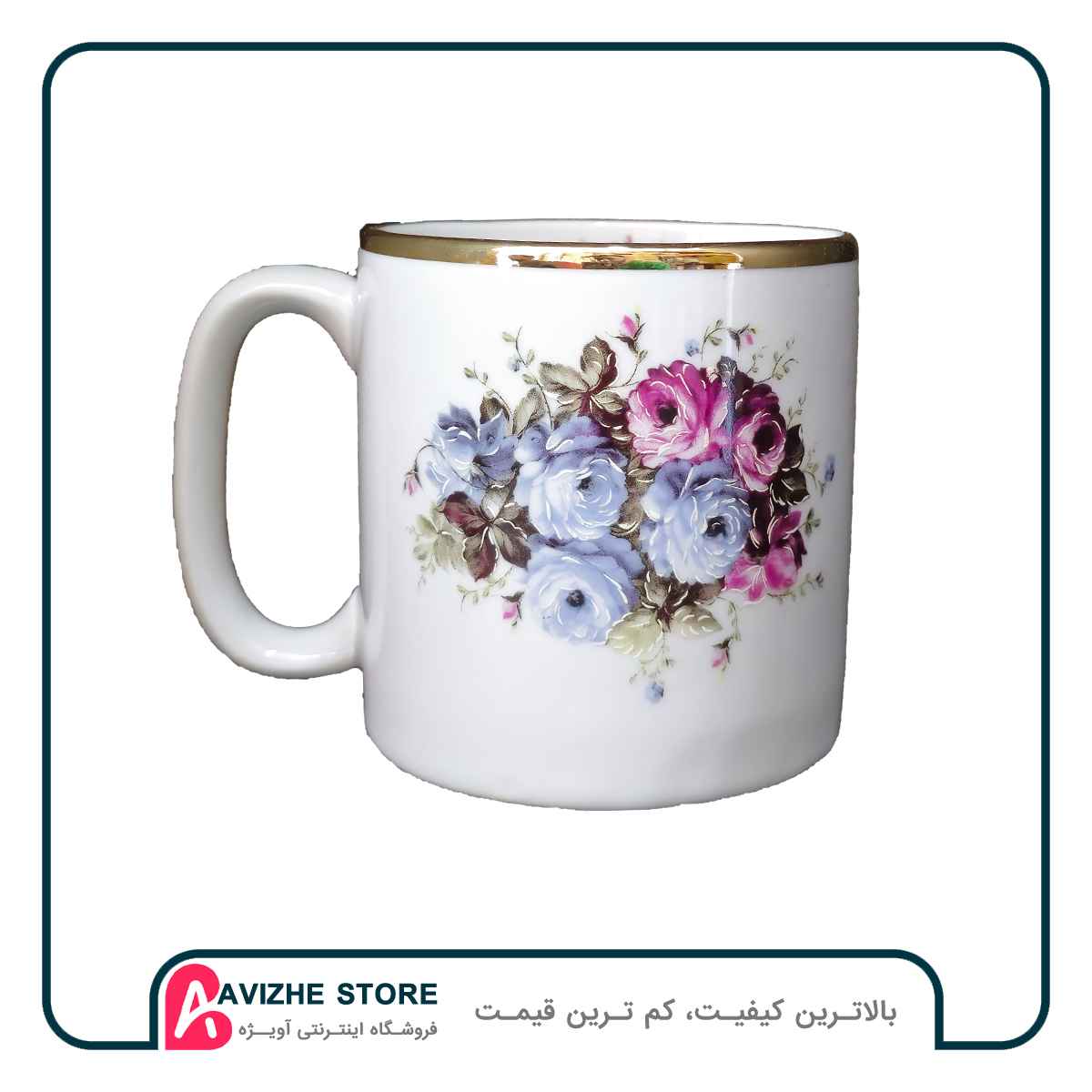 ماگ لیوان چینی لب طلایی طرح بامبو (چینی تقدیس)