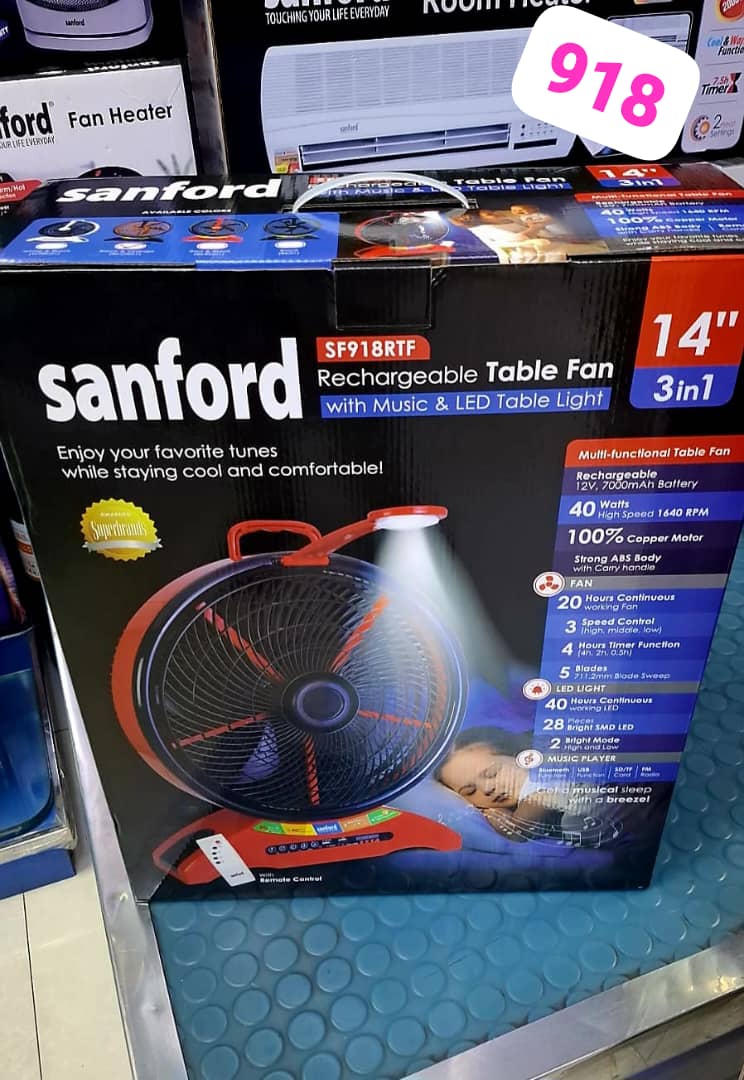 پنکه شارژی 3کاره سانفورد مدل 918 | چراغ‌دار و موزیکال | خرید از ریوکالا تضمین اصالت و سلامت