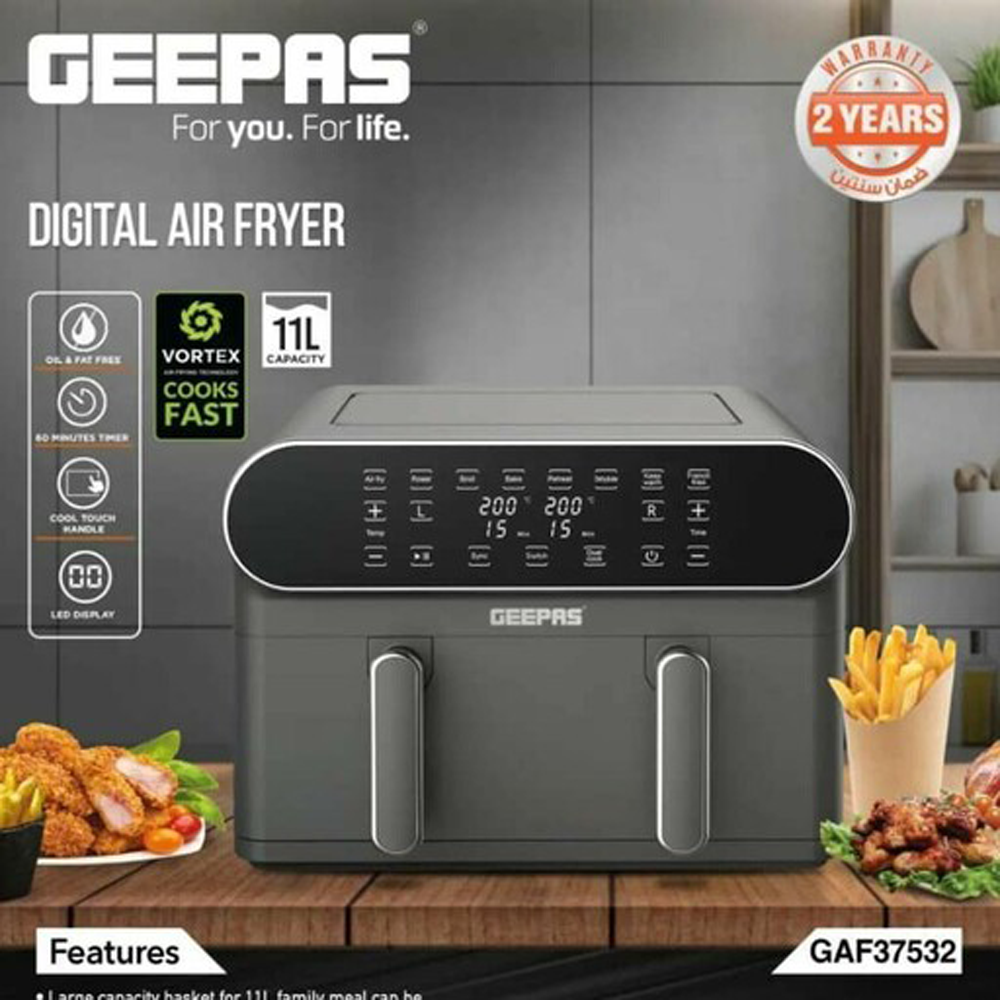 سرخ کن دوقلوی جیپاس GAF37532 | 11 لیتری، 8 برنامه پخت تضمین اصالت و سلامت