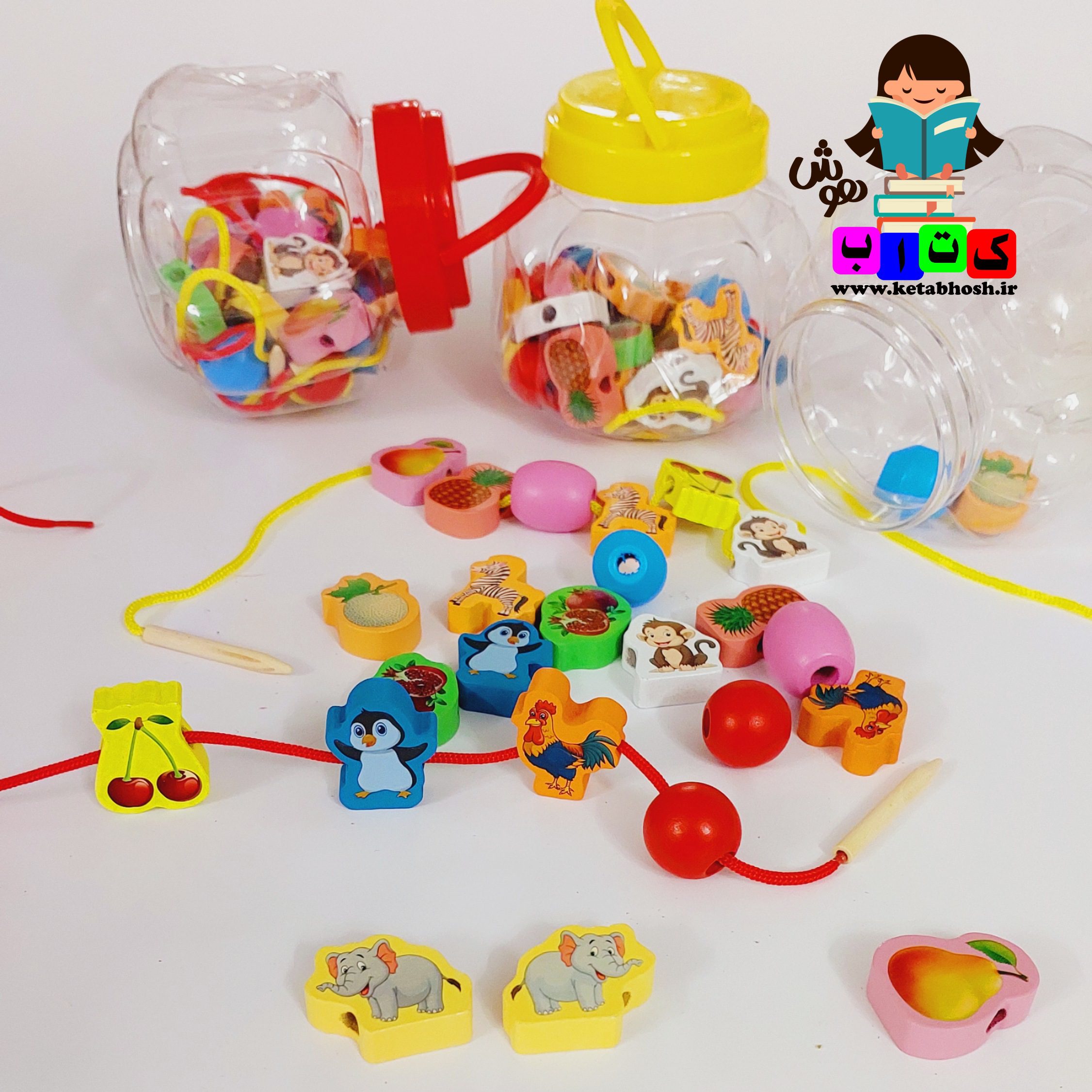 نخ و مهره چوبی 28 قطعه