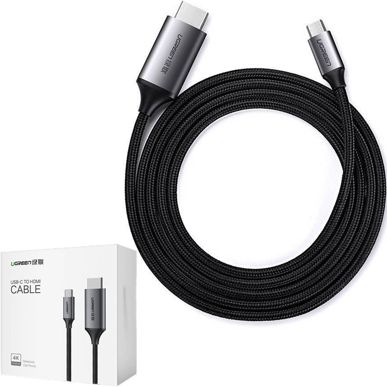 Ugreen MM142 USB-C to HDMI cable, 1.5m, 4K@60Hz resolution, durable braided cable with aluminum connectors.
