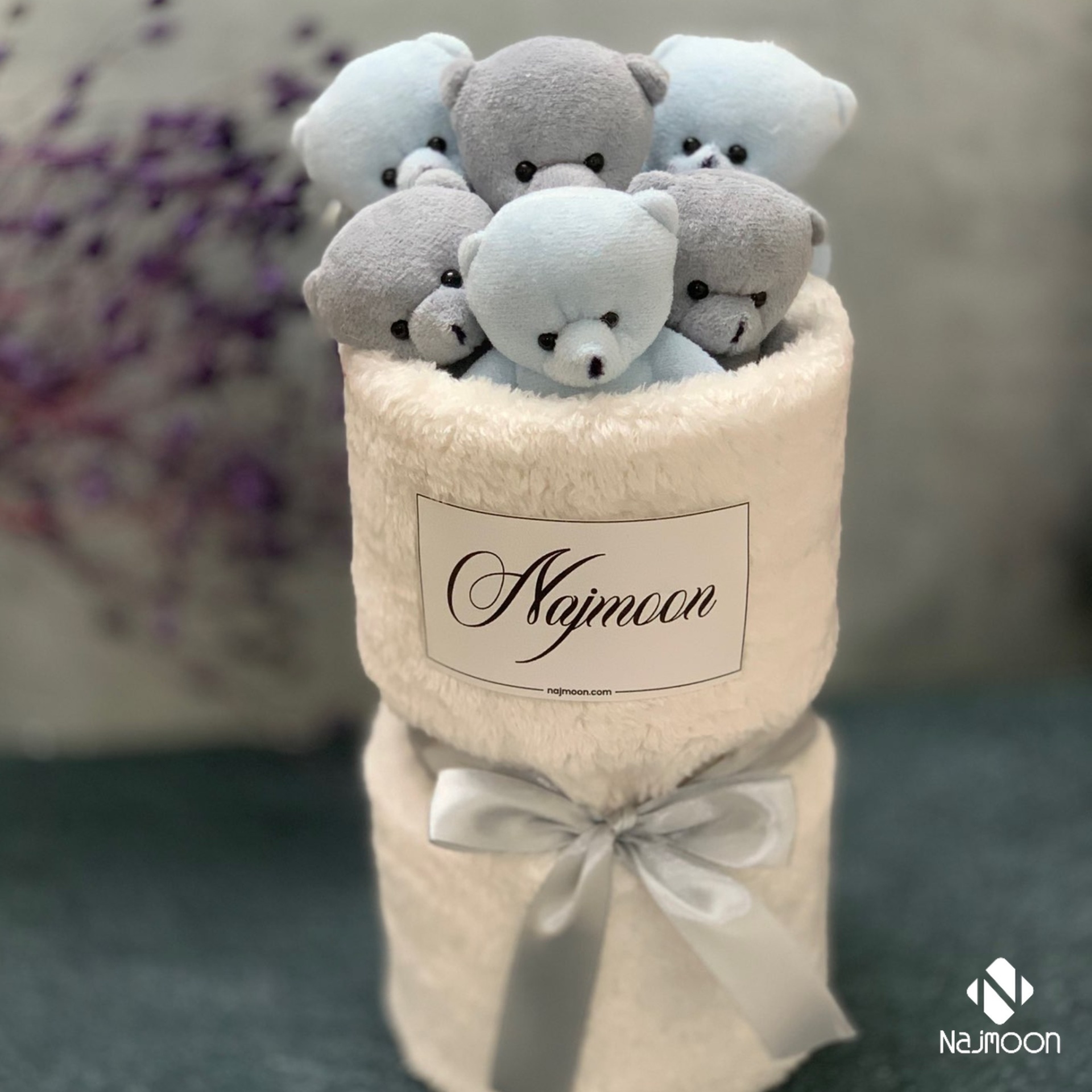 بوکت پولیشی عروسکی خرسی طوسی آبی هدیه تولد