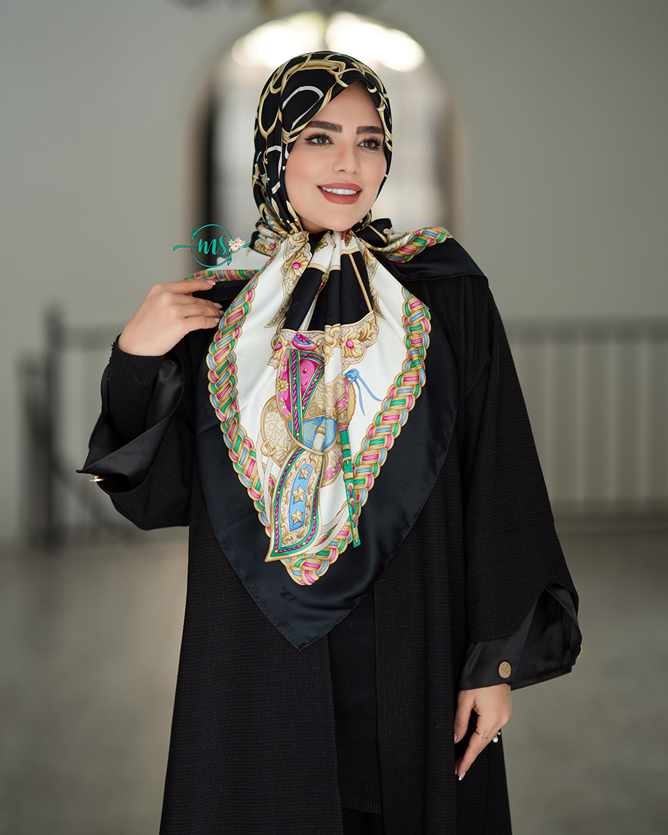 روسری طرح هرمس جواهر مشکی سرخابی