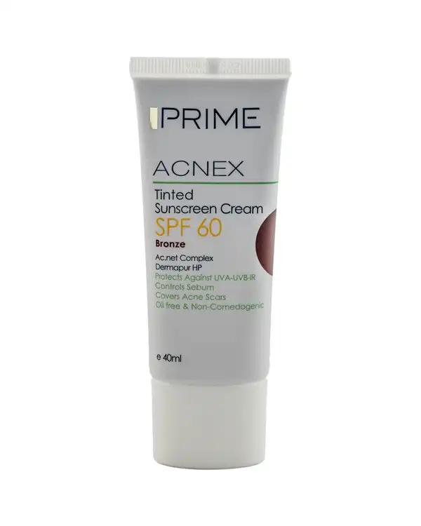 کرم ضد آفتاب رنگی فاقد چربی پرایم SPF60 رنگ برنز مناسب پوست چرب و مستعد جوش 40 میلی لیتر