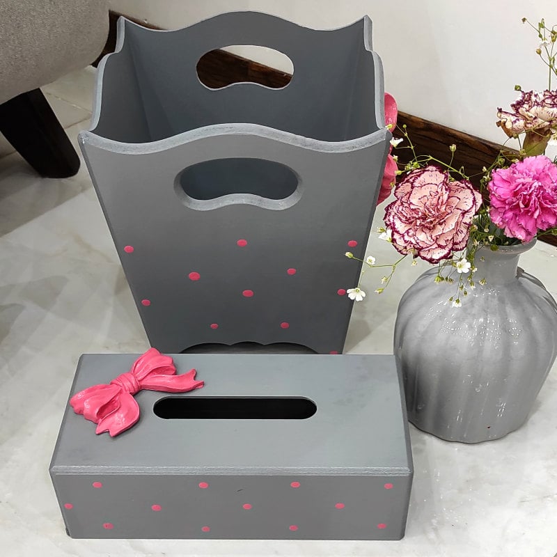 ست سطل و جای دستمال دست ساز طرح پاپیون