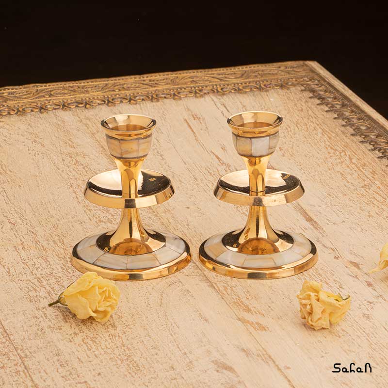 شمعدان جفت برنج و صدف تاوا