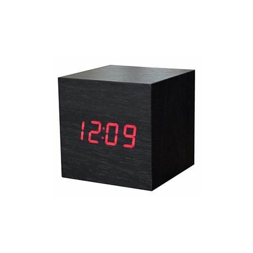 ساعت دیجیتال زنگ دار WOODEN CLOCK چوبی مکعبی بدنه مشکی