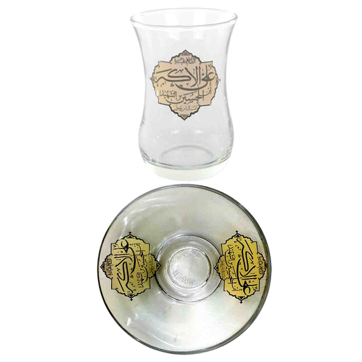 103506-استکان و نعلبکی کمرباریک یا علی اکبر ع-6تایی-12پارچه-طرح ستاره ای-کارتن 8تایی