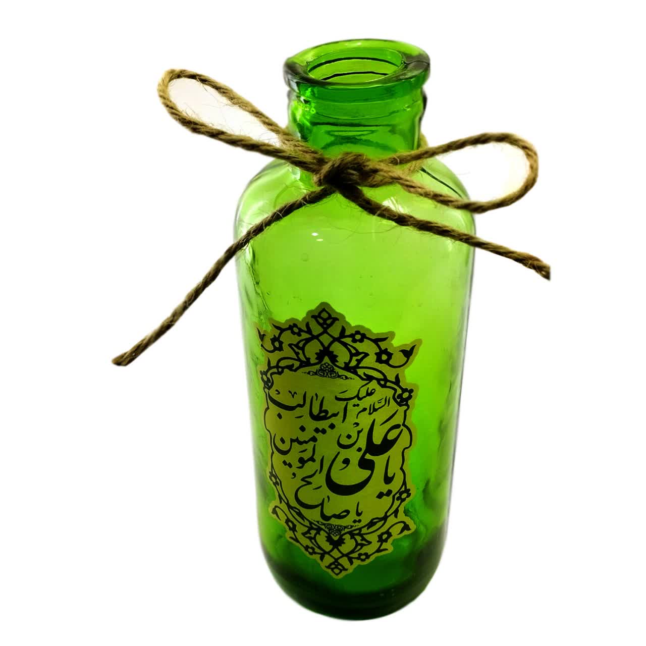 103464-گلدان شیشه ای برلیان مذهبی رنگ سبز طرح های علوی مناسب عید غدیر قطر6 ارتفاع18 سانت